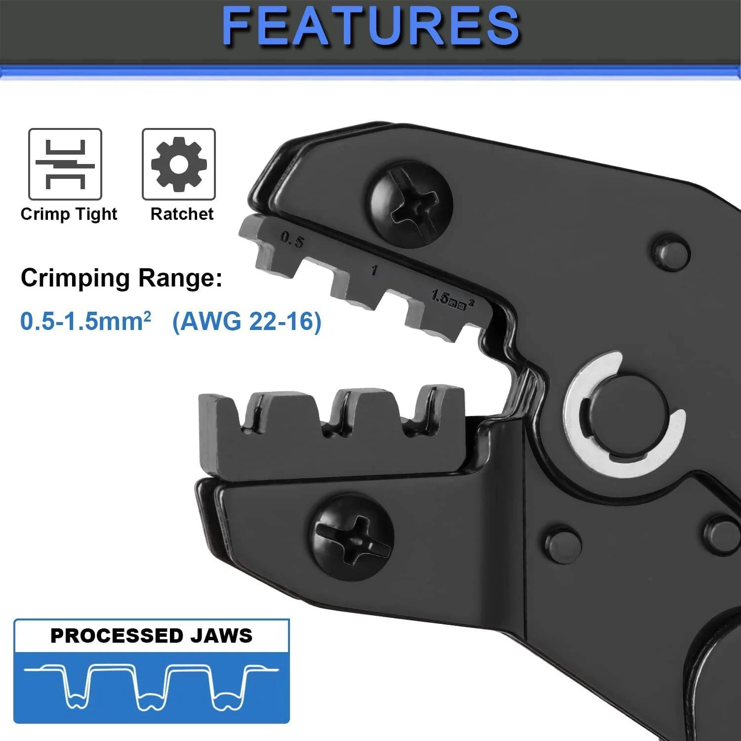 500Pcs Wire Terminal Crimping Tool Kit, Ratcheting Wire Crimper AWG 22-16(0.5-1.5mm²) with 500Pcs Female Male Spade Connectors & Bullet Connectors Terminals - RS6189 - Image 4